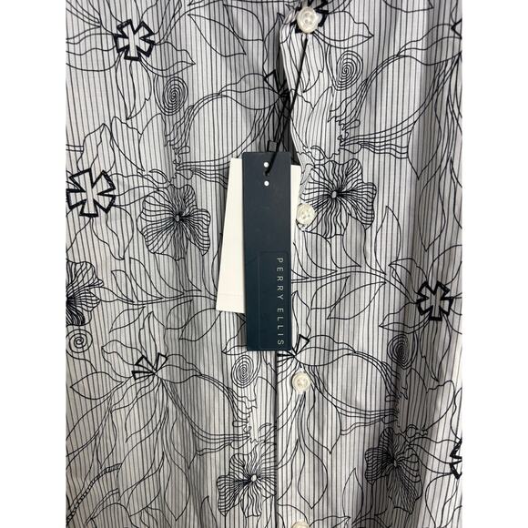 NWT Perry Ellis Cotton Short Sleeve Shirt Floral Sketch Print Modern Fit Sz XXL - Picture 4 of 9